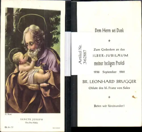 362887,Andachtsbilder Heiligenbildchen G. Reni Sancte Joseph Jesuskind Silber-Jubiläum Br. Brugger