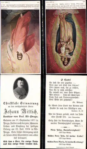 700358 Sterbebild Johann Mittich Bad Alt Prags 1871 Altprags Südtirol Tirol Totenbild Trentino