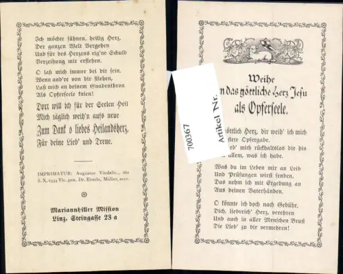 700367 Andachtsbild Heiligenbildchen Mariannhiller Mission Linz