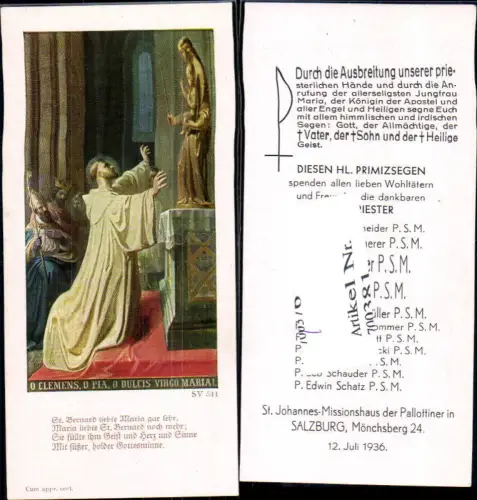 700381 Andachtsbild Heiligenbildchen O Clemens o Pia Dulcis Virgo maria