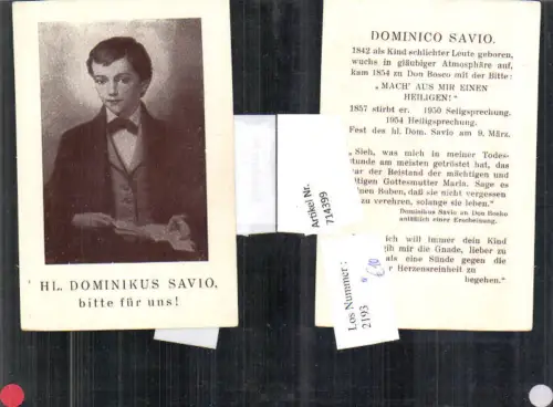 714399 Andachtsbild Heiligenbildchen Hl. Dominikus Savio