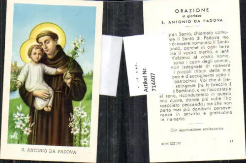 714407 Andachtsbild Heiligenbildchen San Antonio da Padova Padua