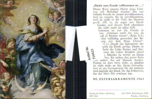 714422 Andachtsbild Heiligenbildchen Ostersakramente 1963 Flachau Salzburg
