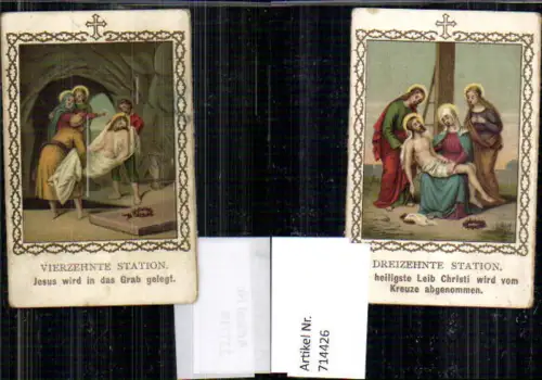 714426 Andachtsbild Heiligenbildchen Kreuzweg Jesus 14. Station Grab