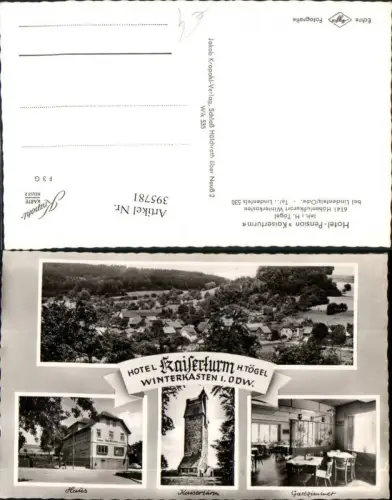 395781,Winterkasten b. Lindenfels Totale Hotel Kaiserturm Turm Mehrbildkarte