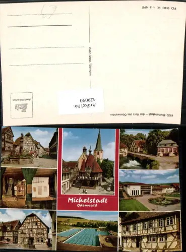 429090,Michelstadt Marktplatz Brunnen Kirche Freibad Mehrbildkarte