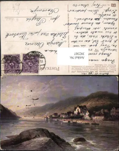 392307,Künstler AK N. Astudin Assmannshausen b. Rüdesheim m. Künstlerheim zur Krone