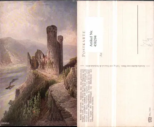 458294,Künstler AK N. Astudin Ruine Ehrenfels b. Rüdesheim am Rhein