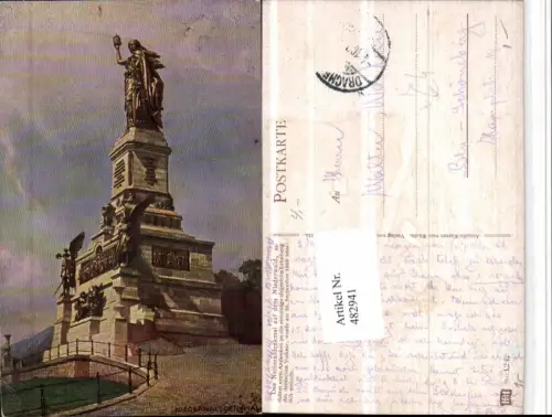 482941,Künstler AK N. Astudin Niederwald-Denkmal b. Rüdesheim