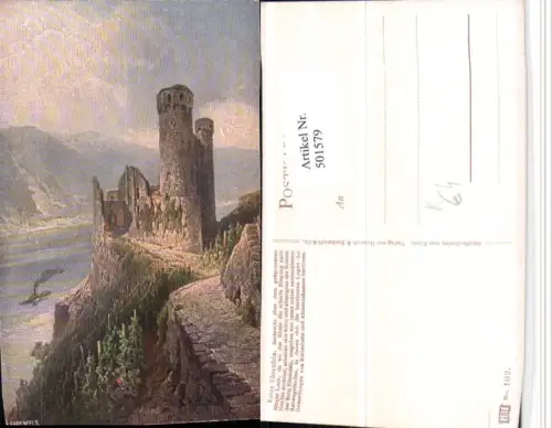 501579,Künstler AK N. Astudin Ruine Ehrenfels b. Rüdesheim am Rhein