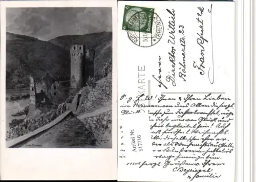 517716,Künstler AK Beysiegel Ruine Ehrenfels b. Rüdesheim am Rhein