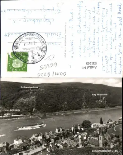 531265,Assmannshausen Rüdesheim am Rhein Burg Rheinstein Schweizerhaus Dampfer Schiff