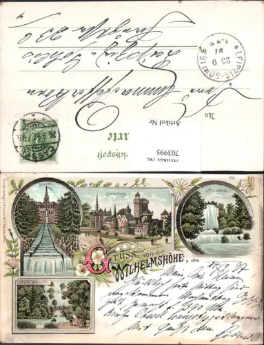 703995 Lithographie Cassel Kassel Wilhelmshöhe Löwenburg pub Blümlein e Co. 723