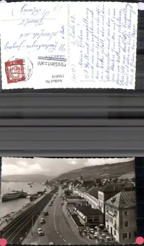 156818,Rüdesheim a. Rhein Rheinstraße 1963 Automobil Schiff Dampfer