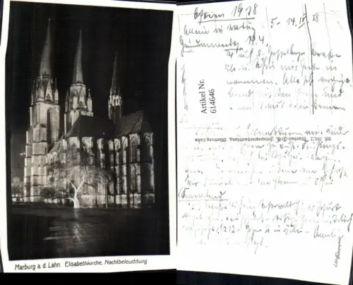 614646,Foto Ak Marburg a. d. Lahn Elisabethkirche Nachtbeleuchtung Kirche