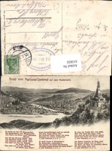 615832,Litho Rüdesheim am Rhein National-Denkmal a. d. Niederwald Text Niederwalddenkmal