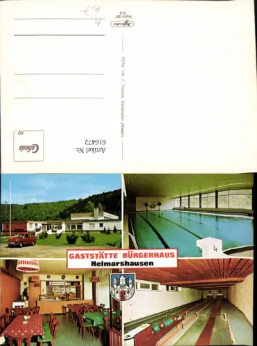 616472,Mehrbild Ak Bad Karlshafen Helmarshausen Gaststätte Bürgerhaus Hallenbad Kegelbahn Bowling