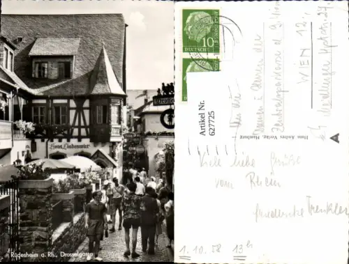 627725,Foto Ak Rüdesheim a. Rhein Drosselgasse Hotel Lindenwirt