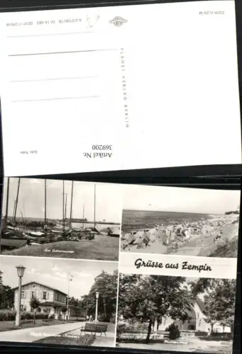 369200,Zempin Strand Strandleben Musikpavillon Segelboote Mehrbildkarte