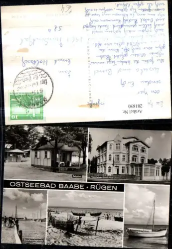 281850,Ostseebad Baabe auf Rügen Zeltplatz Geschwister-Scholl-Heim Anlegestelle Strand Mehrbildkarte pub VEB