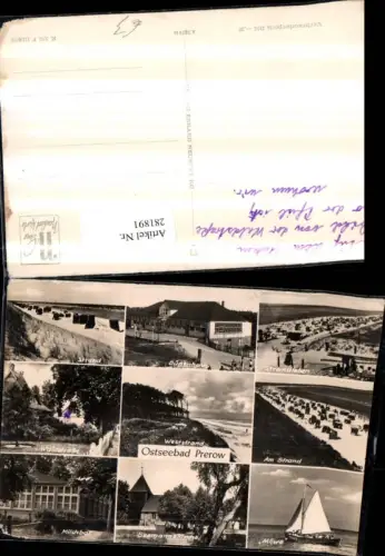 281891,Ostseebad Prerow Strand Dünenhaus Strandleben Möwe Segelboot Kirche Milchbar Mehrbildkarte