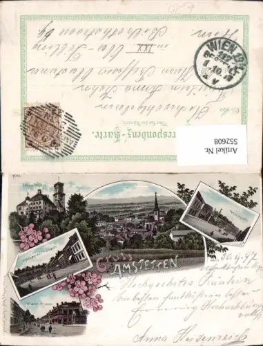 552608,tolle Lithographie Gruß aus Amstetten Schloss Wallsee 1897