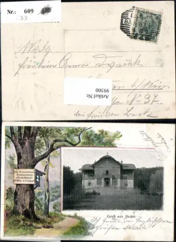 99300,RARE Präge AK Gruss aus Baden b. Wien Restauration Rudolfshof