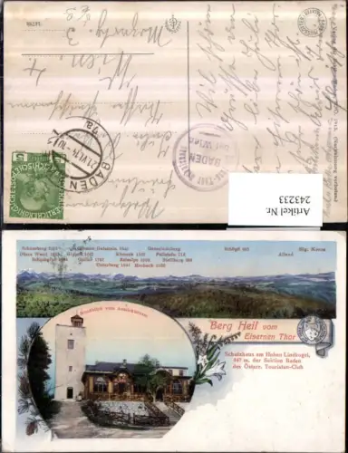 243233,Litho AK Berg Heil v. Eisernen Tor Schutzhaus Aussichtsturm Baden