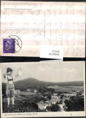 261121,Alland im Gebirge Totale Fotomontage Junge Bub in Tracht Federhut