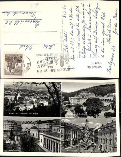 366913,Baden b. Wien Totale Kurhaus Trinkhalle Hauptplatz Mehrbildkarte