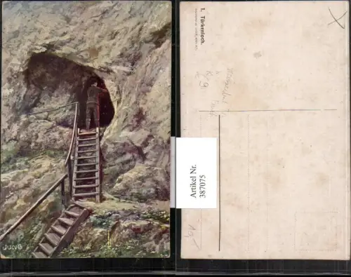 387075,Künstler AK Jung Türkenloch Höhle b. Weissenbach Furth an d. Triesting