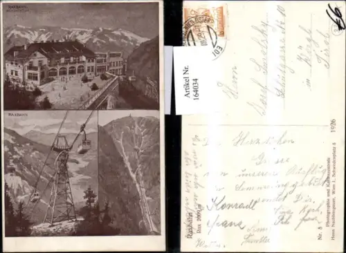 164034,Hirschwang Raxbahn Mehrbild Ak Seilbahn Gondel Bergstation 1929