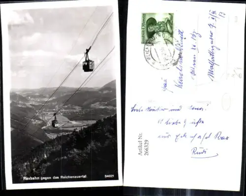 266329,Foto Ak Raxbahn geg. d. Reichenauertal Gondel Seilbahn b. Edlau b. Reichenau