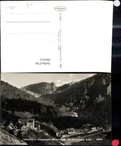 266412,Foto Ak Talstation d. Raxseilbahn Hirschwang m. Schneeberg