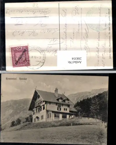 288354,Raxalpe Knappenhof Gebäude Bergkulisse b. Reichenau