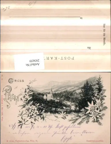 293659,Litho AK Gruß aus Prein an d. Rax Teilansicht Kirche Bergkulisse