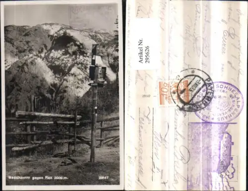 295626,Nasskamm geg. Rax Bergkulisse Wegweiser b. Naßwald