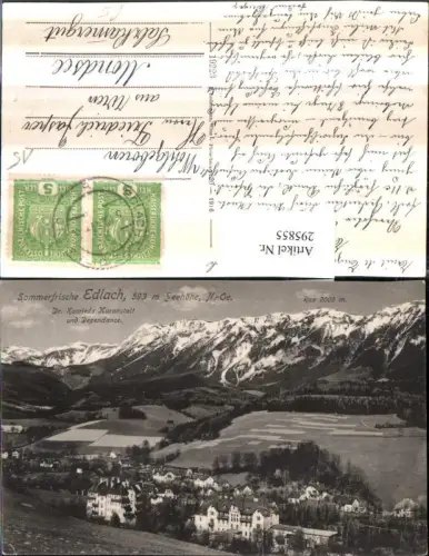 295855,Edlach Totale m. Dr. Konrieds Kuranstalt u. Dependance geg. Rax Bergkulisse