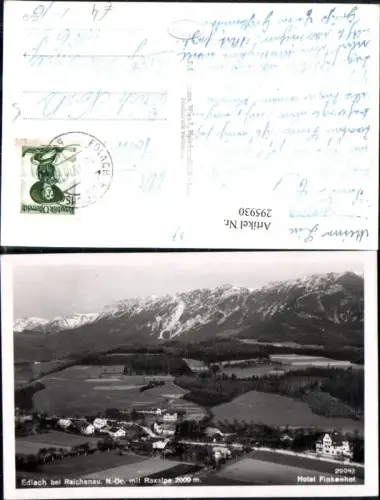 295930,Edlach b. Reichenau Totale m. Hotel Finkenhof geg. Raxalpe Bergkulisse