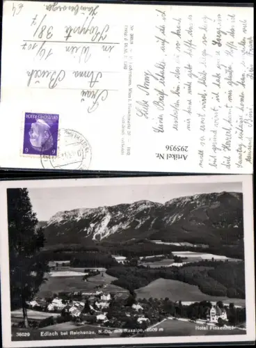 295936,Edlach b. Reichenau Totale m. Hotel Finkenhof geg. Raxalpe Bergkulisse