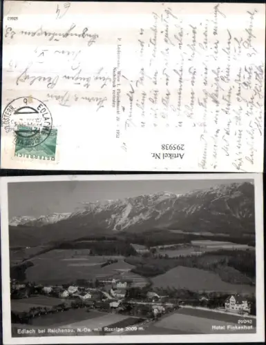 295938,Edlach b. Reichenau Totale m. Hotel Finkenhof geg. Raxalpe Bergkulisse