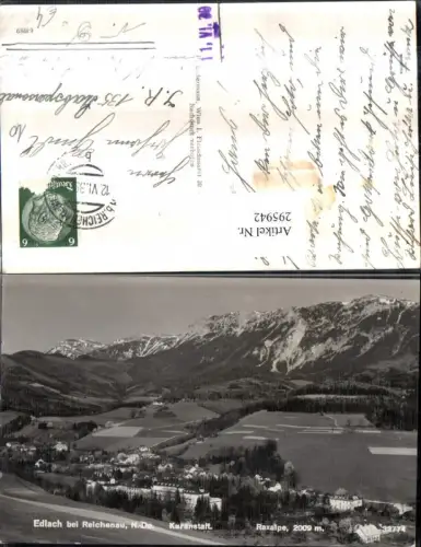295942,Edlach b. Reichenau Totale m. Kuranstalt geg. Raxalpe Bergkulisse