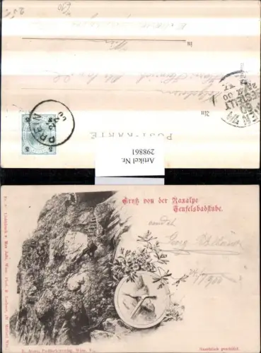 298861,Litho AK Gruß von d. Raxalpe Teufelsbadstube b. Reichenau Leiter Eispickel