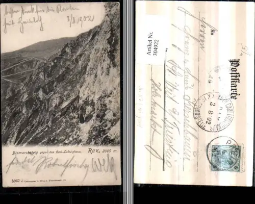 304922,Rax Bismarcksteig geg. Karl Ludwig-Haus b. Prein an d. Rax