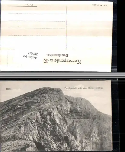 305015,Rax Predigtstuhl m. d. Bismarcksteig b. Prein Reichenau Bergkulisse pub Brüder Kohn 1068