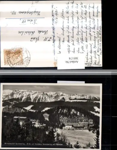 305174,Semmering Blick auf Kurhaus m. Raxalpe Bergkulisse Winterbild