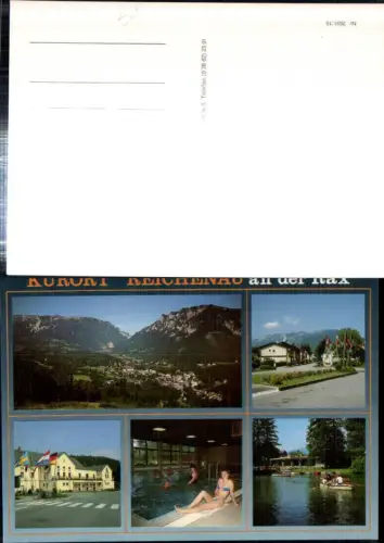 308625,Reichenau an d. Rax Totale Kurtheater Fahnen Teich Ruderboote Hallenbad Mehrbildkarte