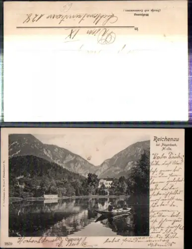 308783,Reichenau an d. Rax Kurpark Kurhaus Teich Ruderboot Bergkulisse