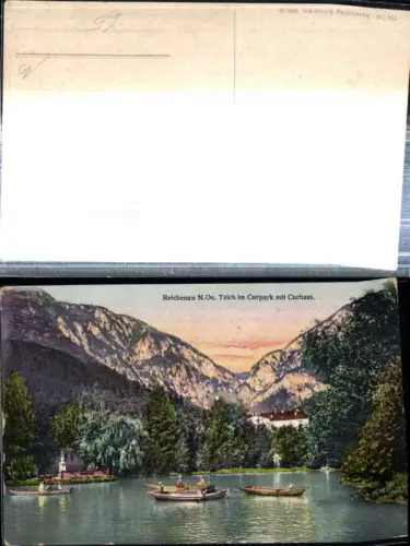308918,Reichenau an d. Rax Teich im Kurpark m. Kurhaus Ruderboote Bergkulisse
