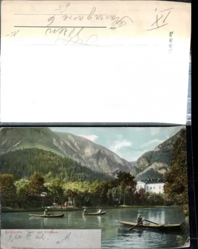 308924,Reichenau an d. Rax Teich im Kurpark Ruderboote Kurhaus Bergkulisse